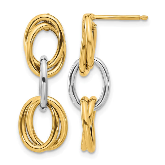 14K Yellow & Rhodium With Polished Ovals Dangle Earrings