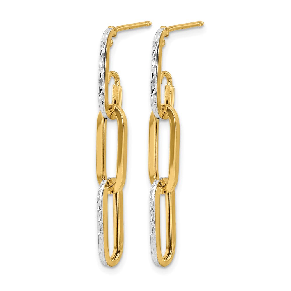14K Yellow & Rhodium With White Pol And Diamond Cut Link Dangle Earrings