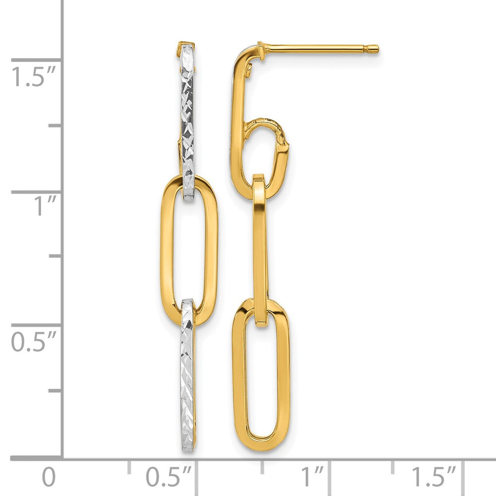 14K Yellow & Rhodium With White Pol And Diamond Cut Link Dangle Earrings