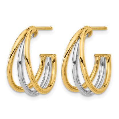 14K Yellow & Rhodium With Polished Hoop Post Earrings