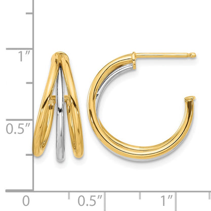 14K Yellow & Rhodium With Polished Hoop Post Earrings