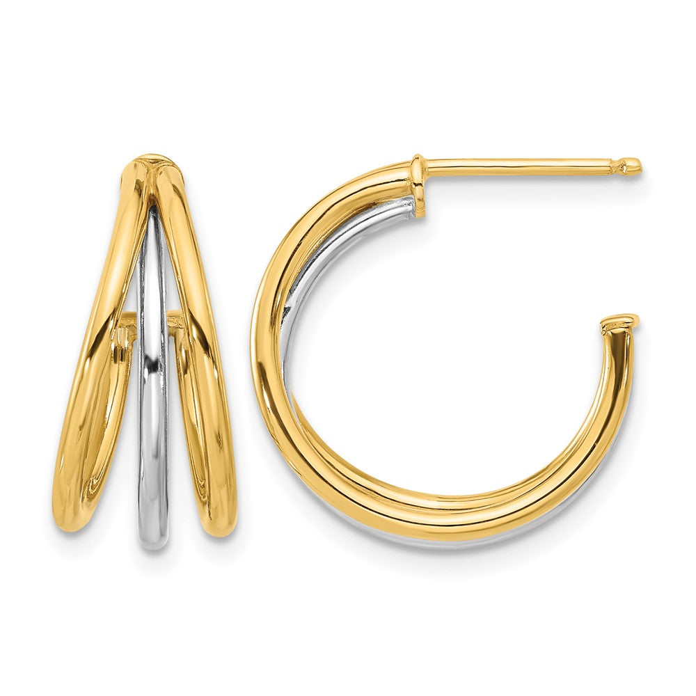 14K Yellow & Rhodium With Polished Hoop Post Earrings