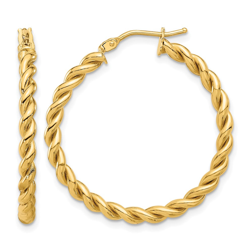 14K Yellow Gold Polished Twist Hoop Earrings