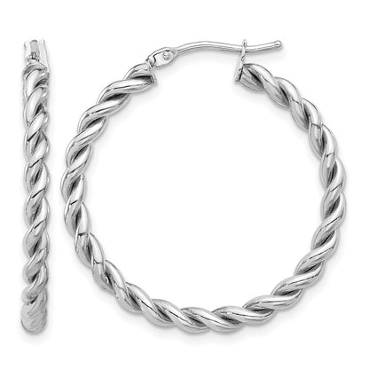 14K Yellow & Rhodium White Rh Plating Polished Twist Hoop Earrings