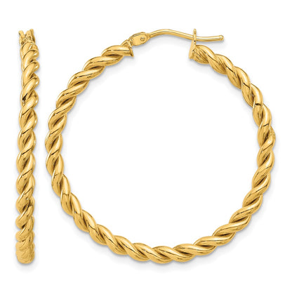 14K Yellow Gold Polished Twist Hoop Earrings