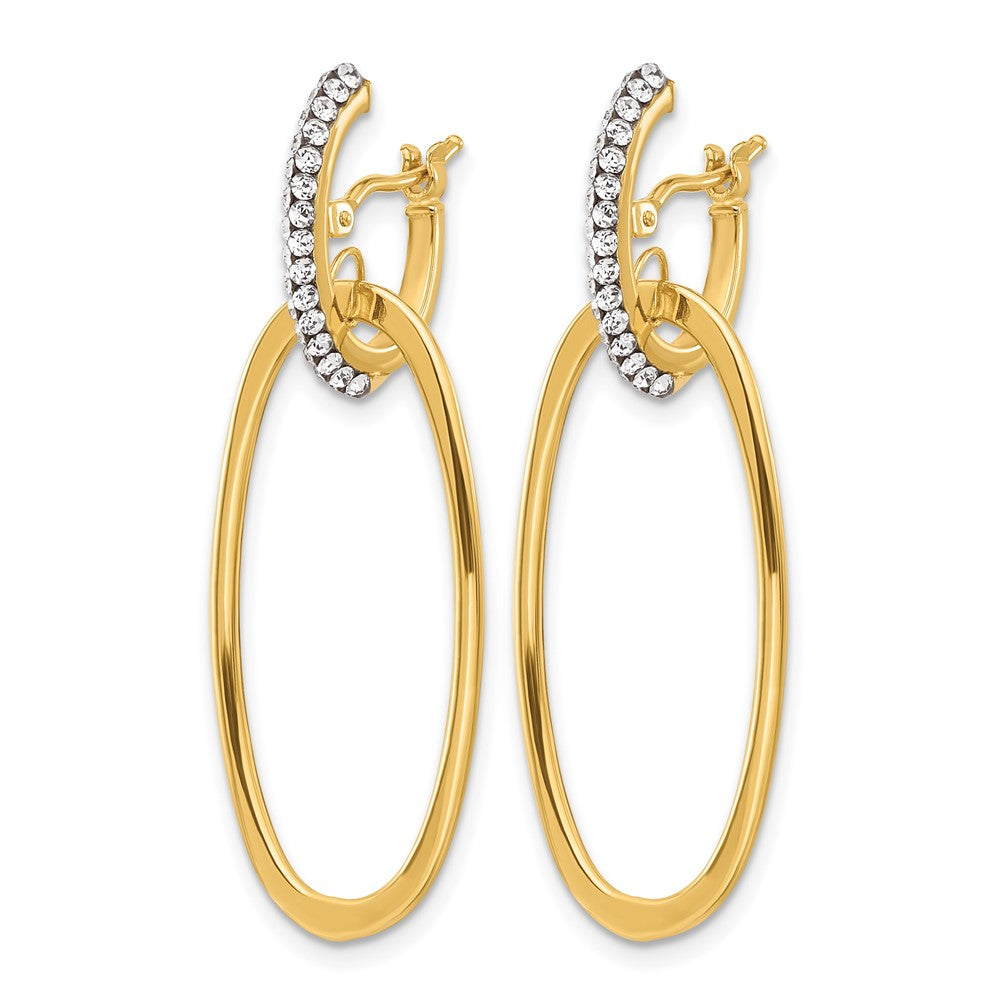 14K Yellow Gold Polished Crystal Oval Hoop Earrings