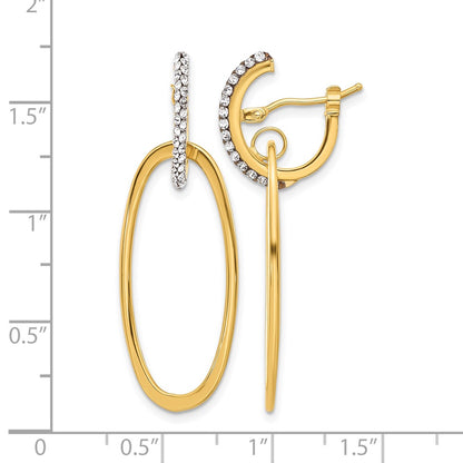 14K Yellow Gold Polished Crystal Oval Hoop Earrings