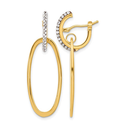 14K Yellow Gold Polished Crystal Oval Hoop Earrings