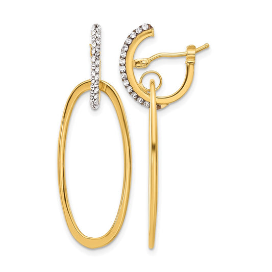 14K Yellow Gold Polished Crystal Oval Hoop Earrings