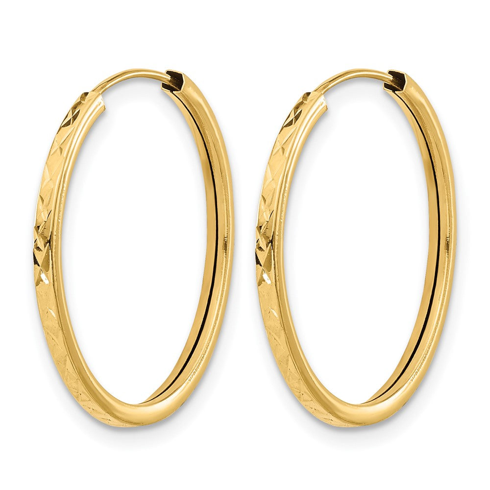 14K Yellow Gold Diamond Cut Endless Hoop Earrings