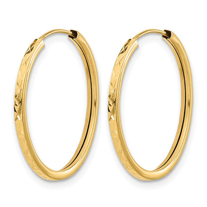 14K Yellow Gold Diamond Cut Endless Hoop Earrings