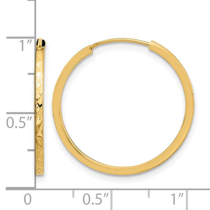 14K Yellow Gold Diamond Cut Endless Hoop Earrings