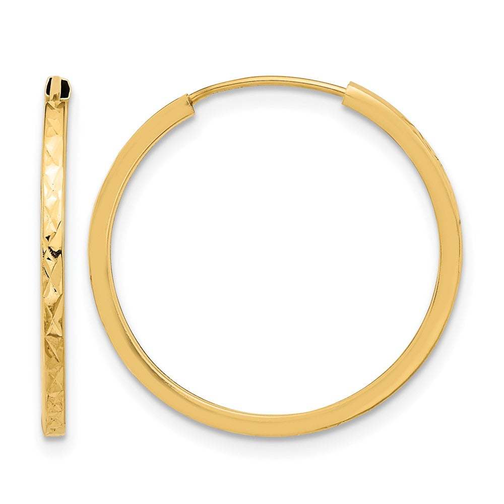 14K Yellow Gold Diamond Cut Endless Hoop Earrings