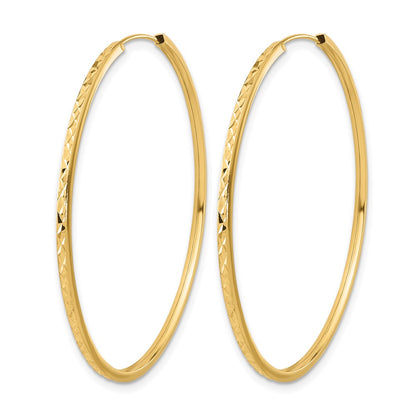14K Yellow Gold Diamond Cut Endless Hoop Earrings