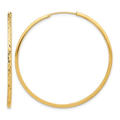 14K Yellow Gold Diamond Cut Endless Hoop Earrings