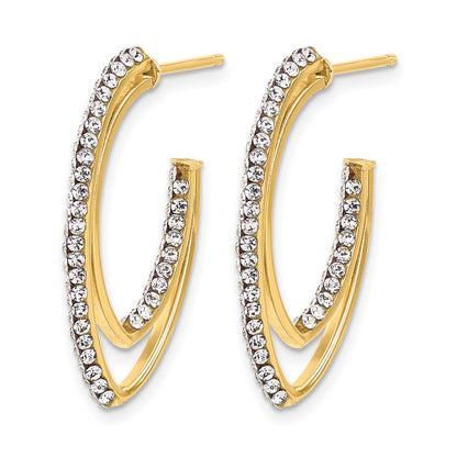 14K Yellow Gold Polished Crystal J Hoop Post Earrings