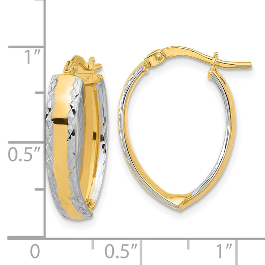 14K Yellow & Rhodium And White Polished Diamond Cut In/Out Hoop Earring