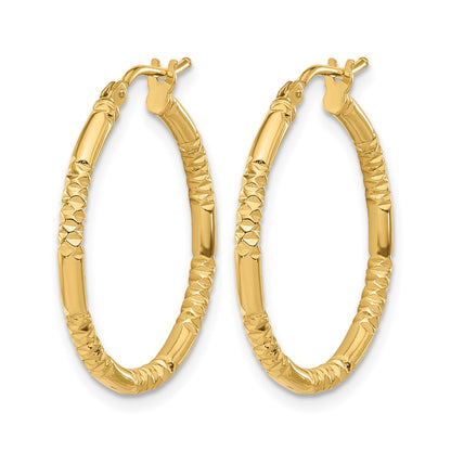 14K Yellow Gold Polished And Textured Hoop Earrings
