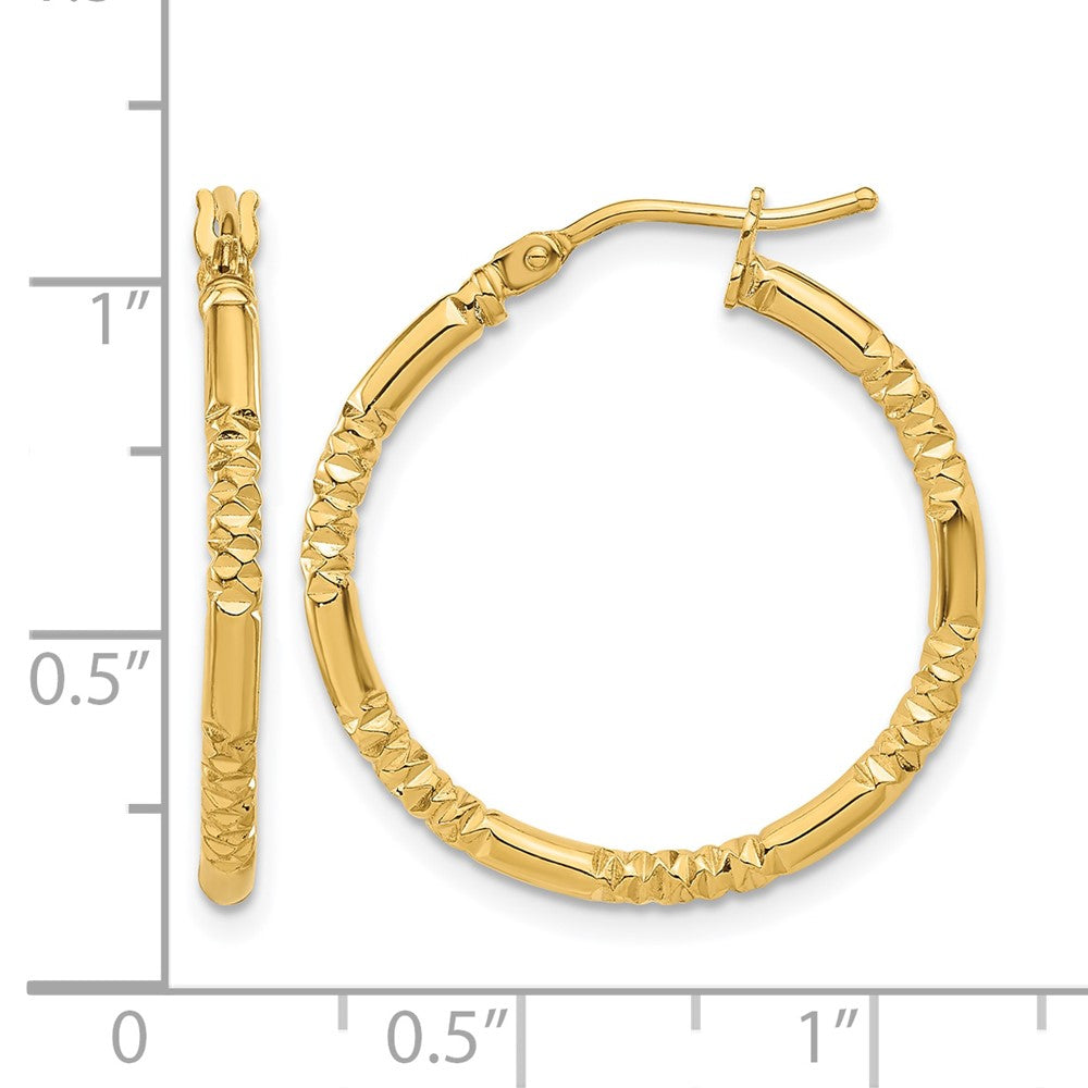 14K Yellow Gold Polished And Textured Hoop Earrings