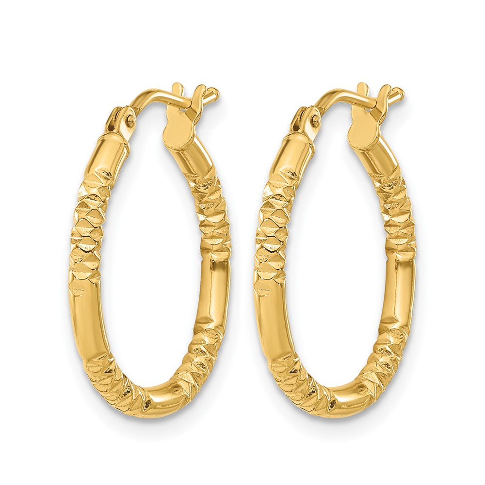 14K Yellow Gold Polished And Textured Hoop Earrings