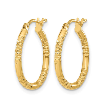 14K Yellow Gold Polished And Textured Hoop Earrings