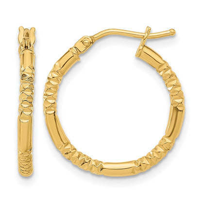 14K Yellow Gold Polished And Textured Hoop Earrings