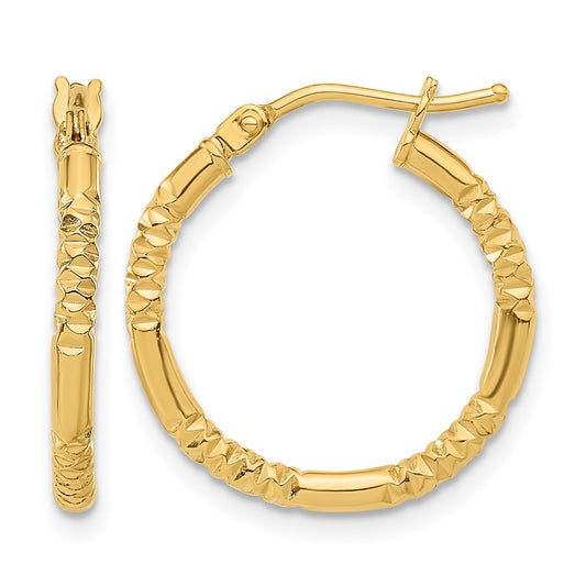 14K Yellow Gold Polished And Textured Hoop Earrings