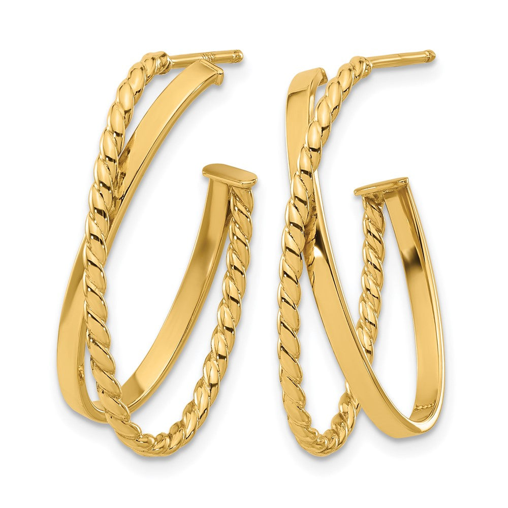 14K Yellow Gold Polished And Twist J Hoop Post Earrings