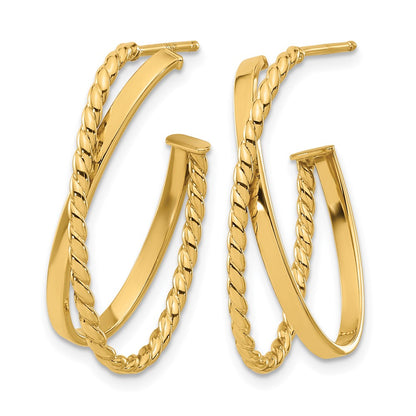 14K Yellow Gold Polished And Twist J Hoop Post Earrings