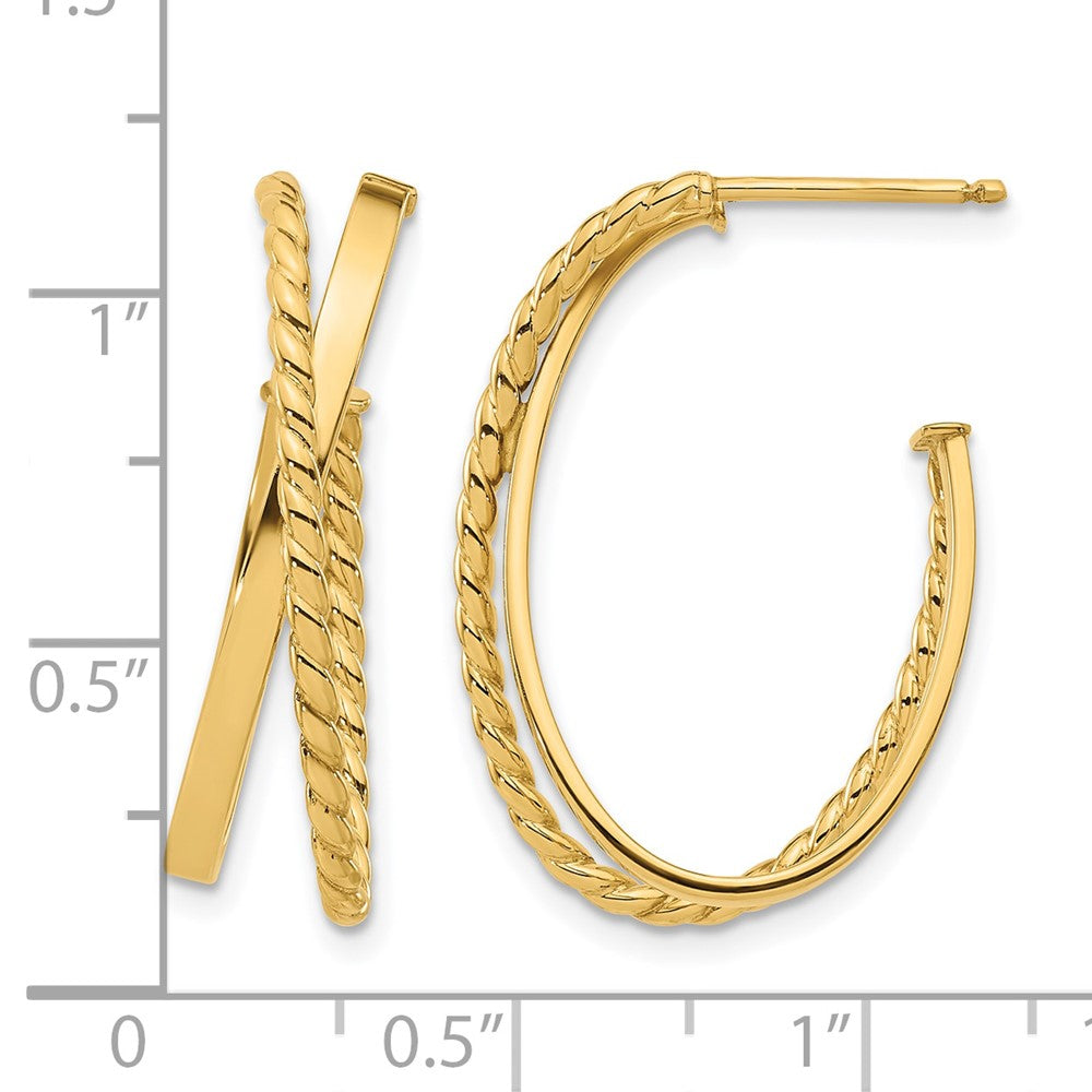 14K Yellow Gold Polished And Twist J Hoop Post Earrings