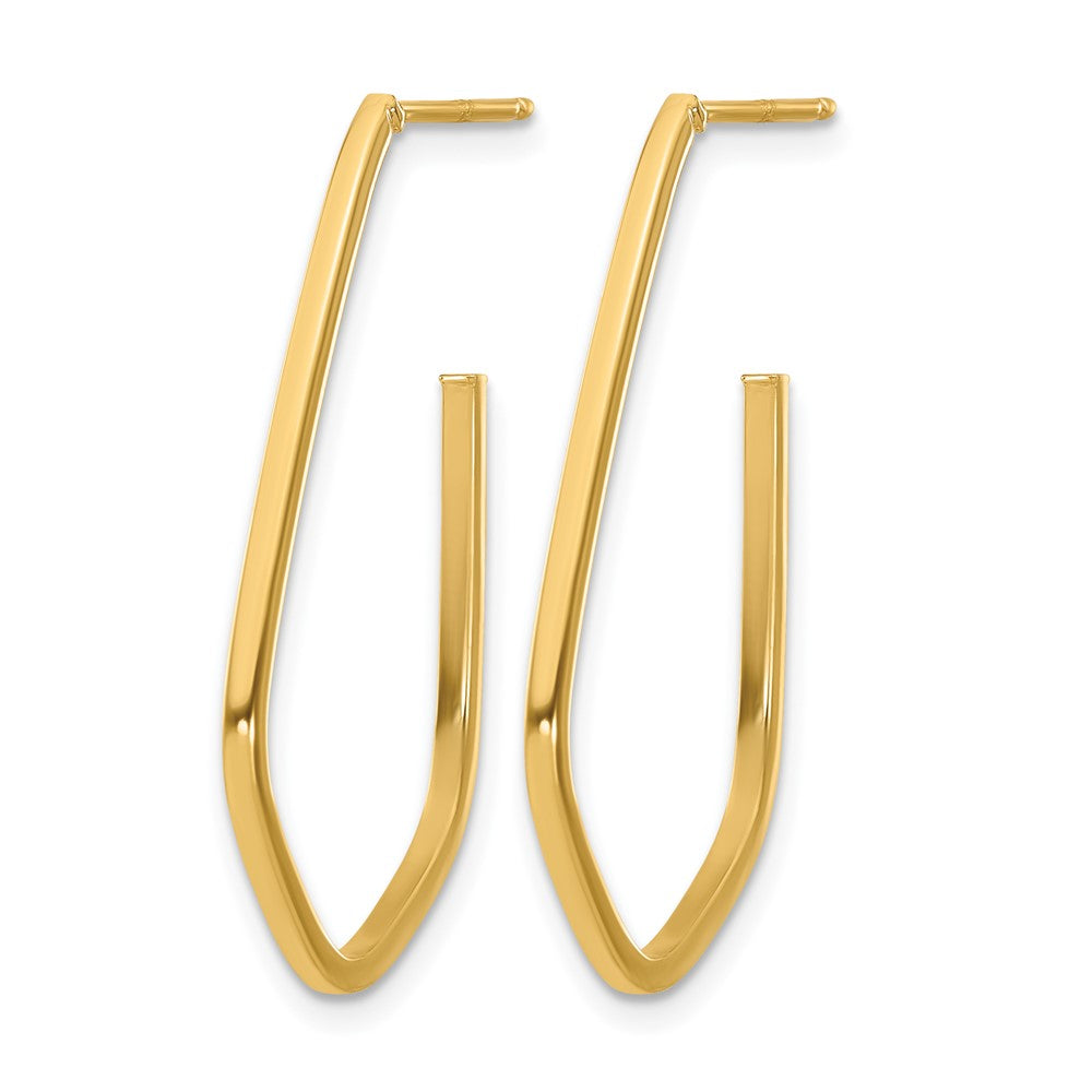 14K Yellow Gold Polished Geometric Shaped J Hoop Post Earrings