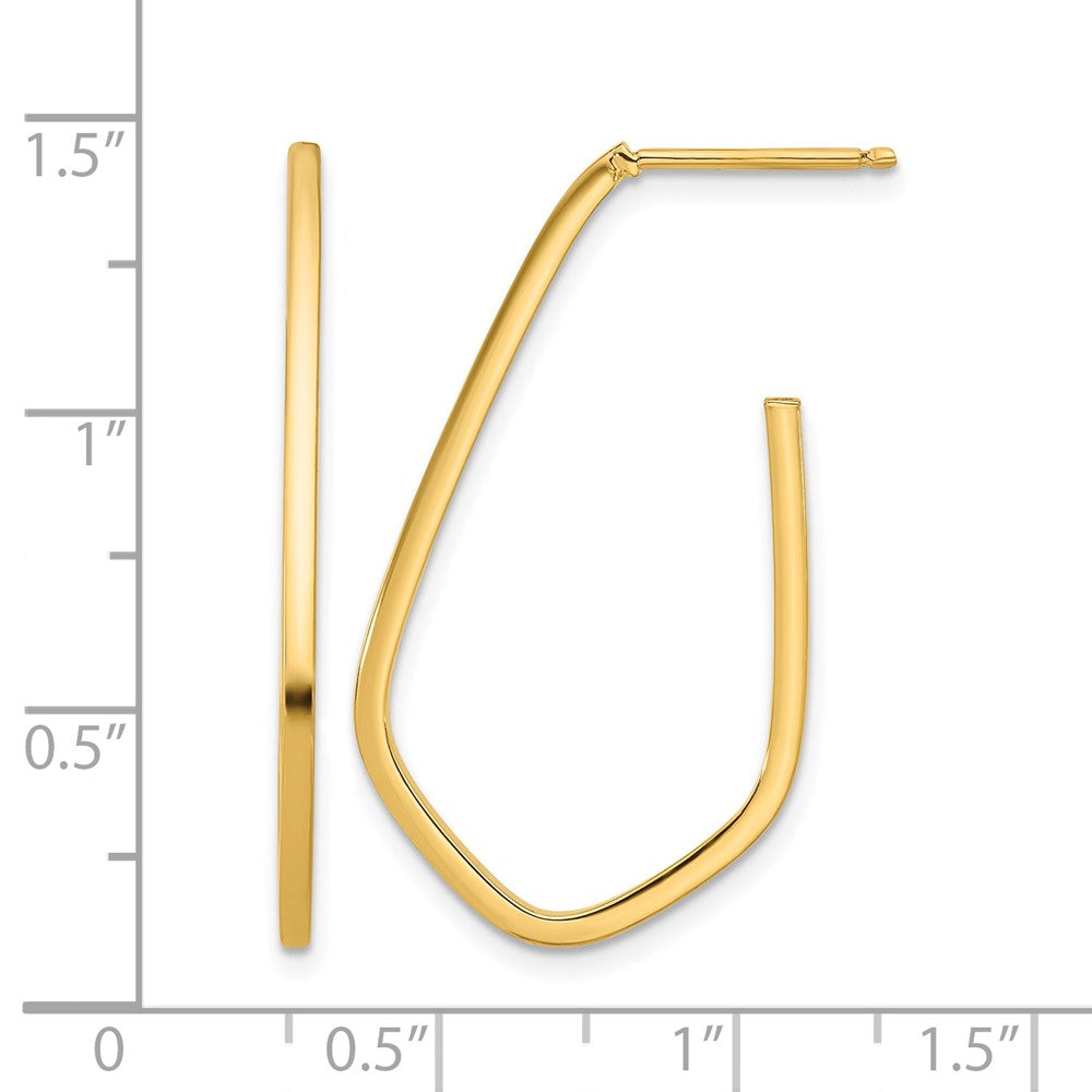 14K Yellow Gold Polished Geometric Shaped J Hoop Post Earrings