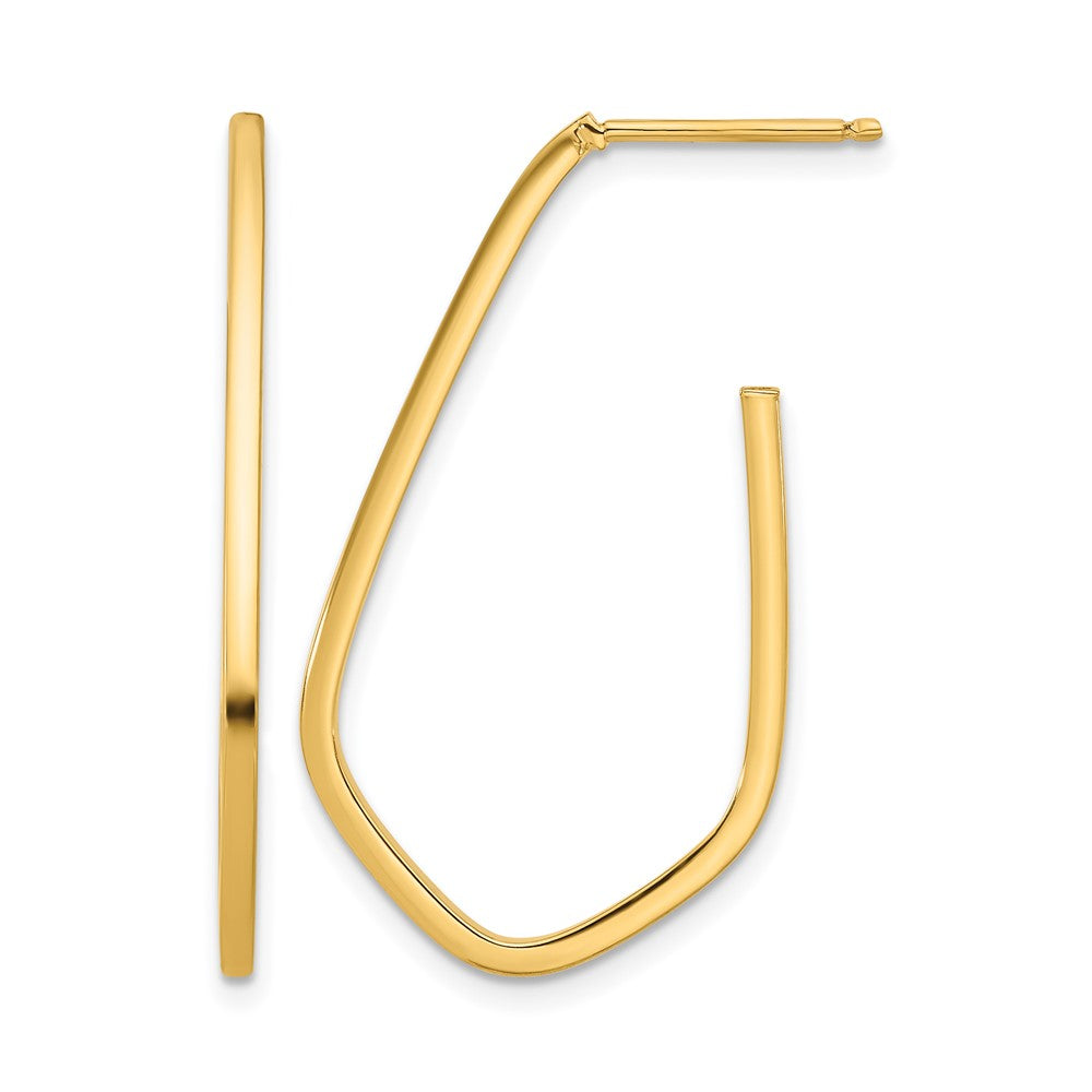 14K Yellow Gold Polished Geometric Shaped J Hoop Post Earrings
