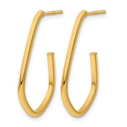14K Yellow Gold Polished Geometric Shaped J Hoop Post Earrings
