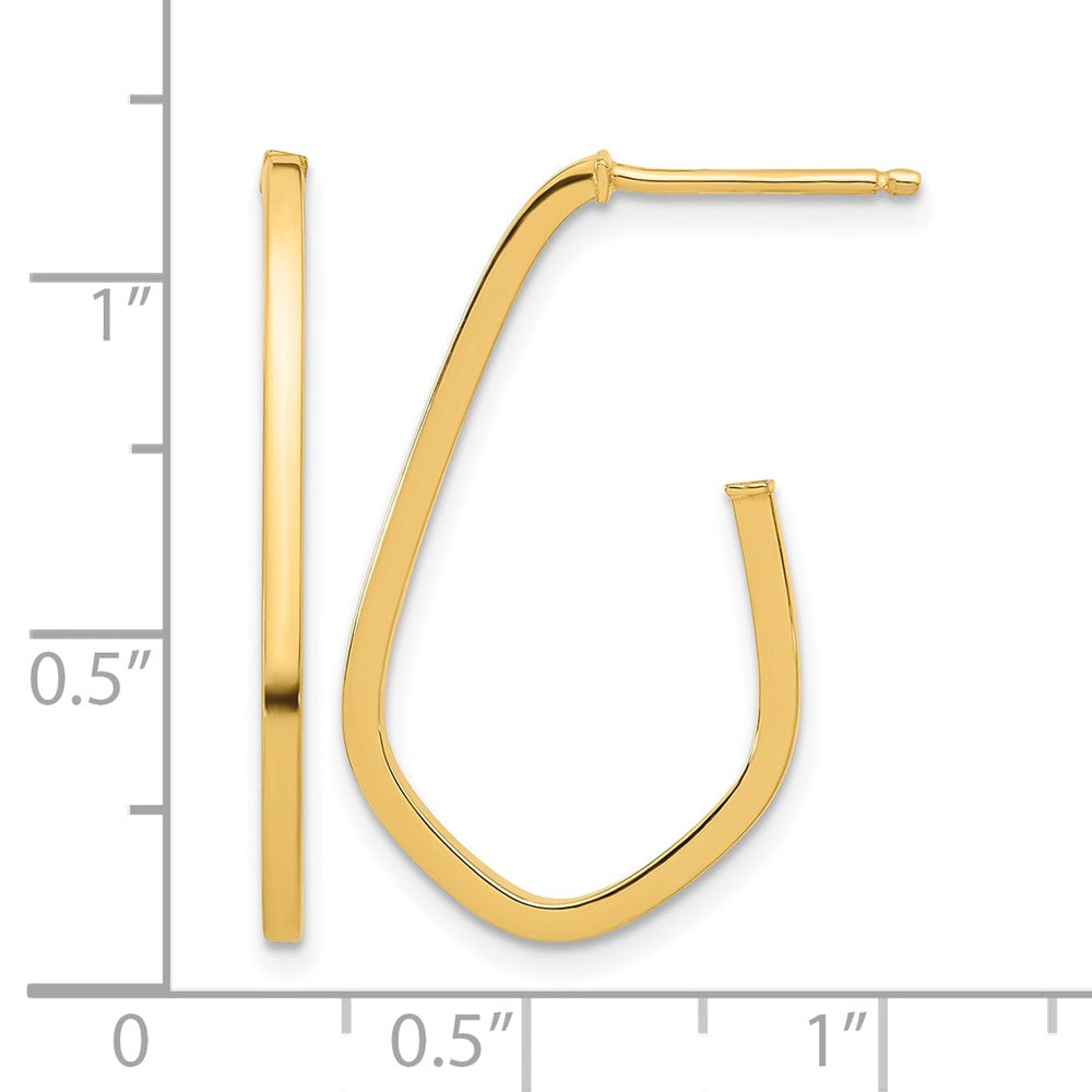 14K Yellow Gold Polished Geometric Shaped J Hoop Post Earrings