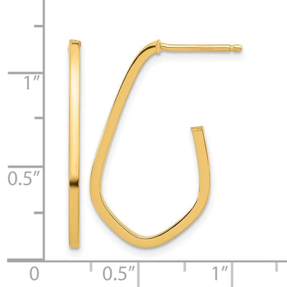 14K Yellow Gold Polished Geometric Shaped J Hoop Post Earrings