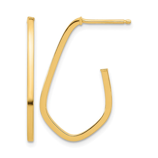 14K Yellow Gold Polished Geometric Shaped J Hoop Post Earrings