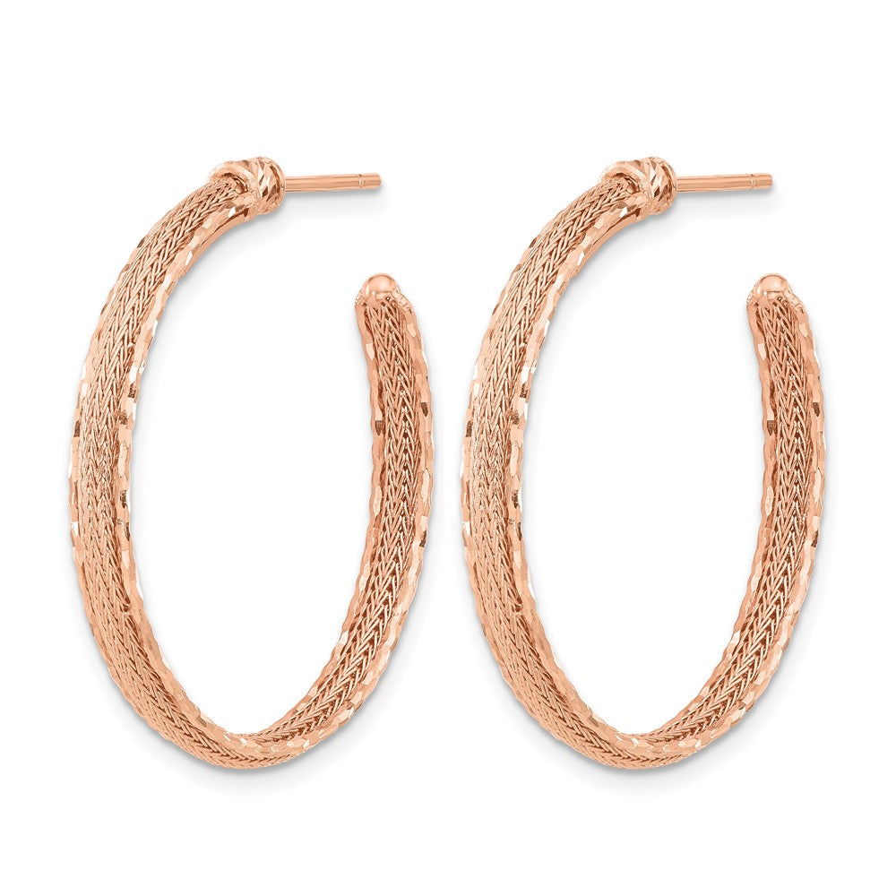 14K Rose Gold Diamond Cut And Textured Post Hoop Earrings