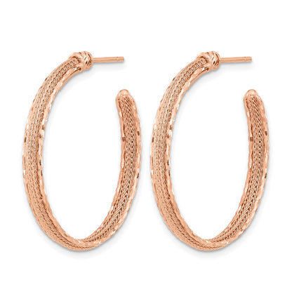14K Rose Gold Diamond Cut And Textured Post Hoop Earrings