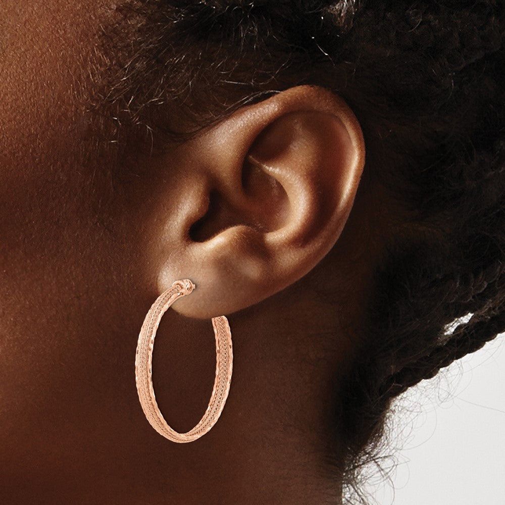 14K Rose Gold Diamond Cut And Textured Post Hoop Earrings