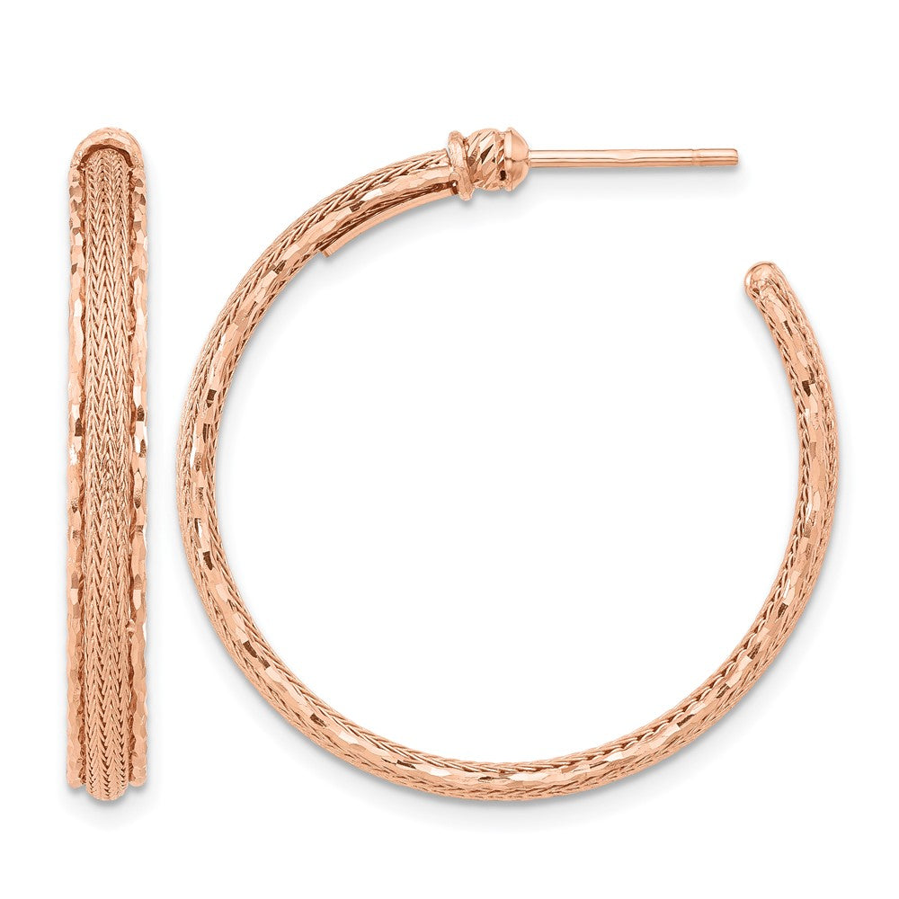 14K Rose Gold Diamond Cut And Textured Post Hoop Earrings