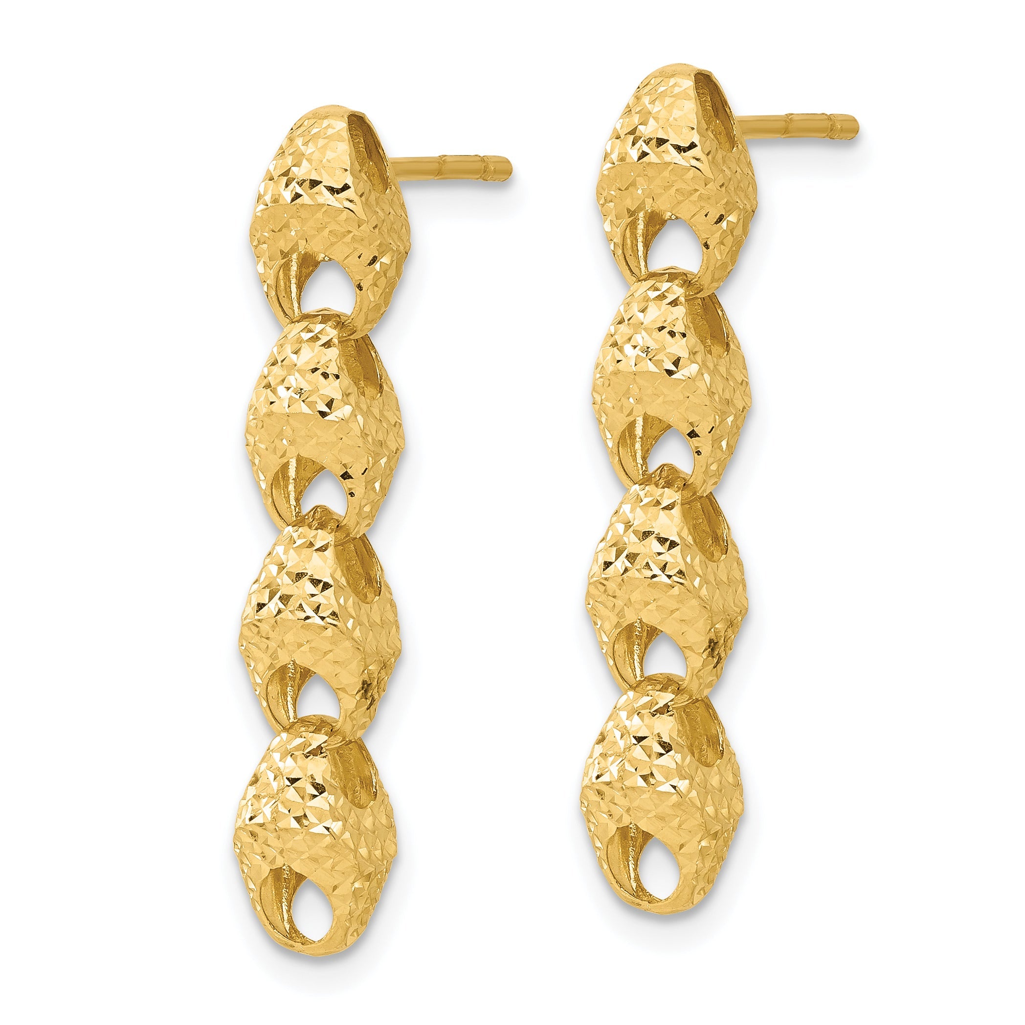 14K Yellow Gold Diamond Cut Fancy Link Drop Post Earrings