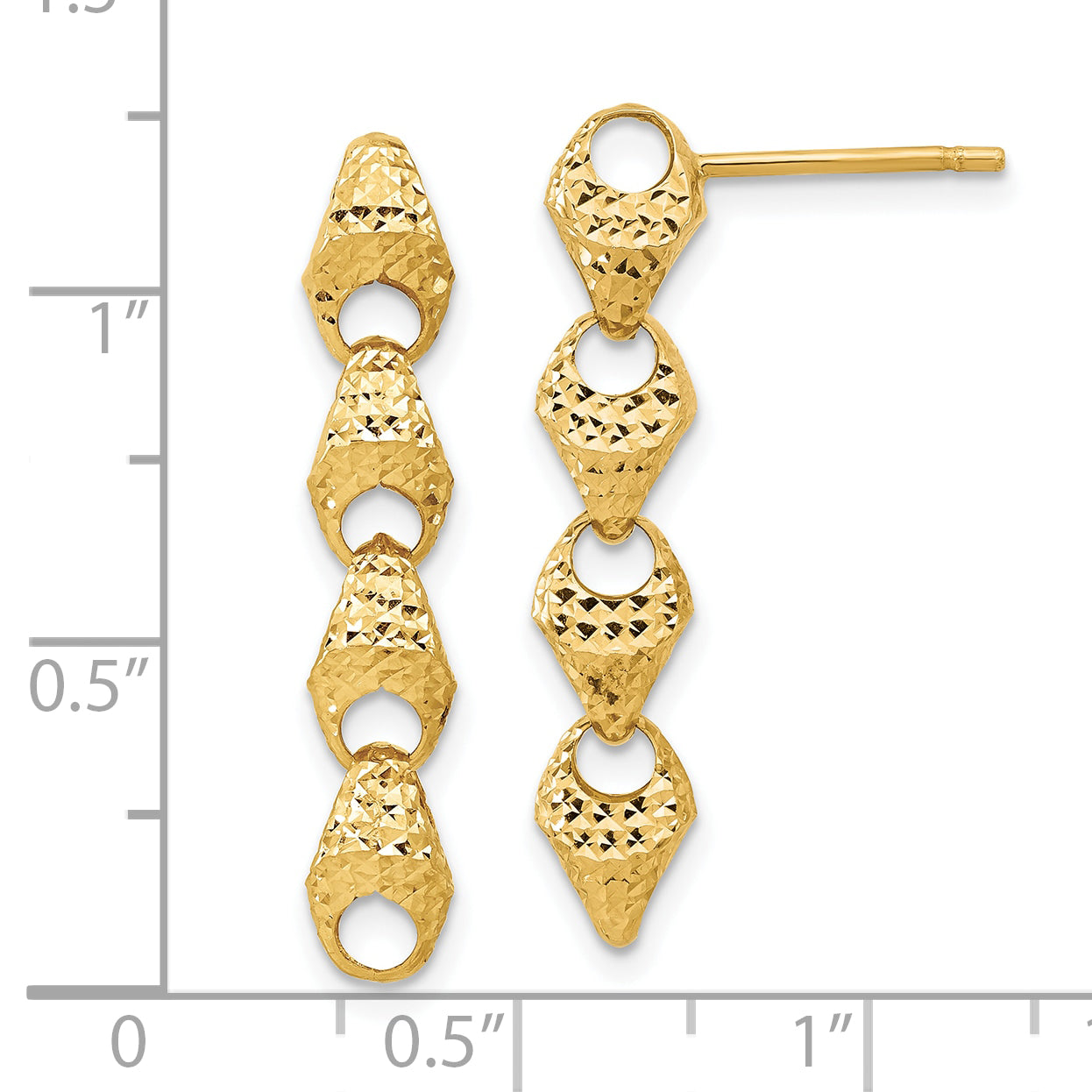 14K Yellow Gold Diamond Cut Fancy Link Drop Post Earrings