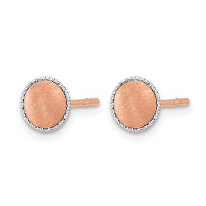 14K Two Tone Rose Gold With White Accent Brushed Post Earrings