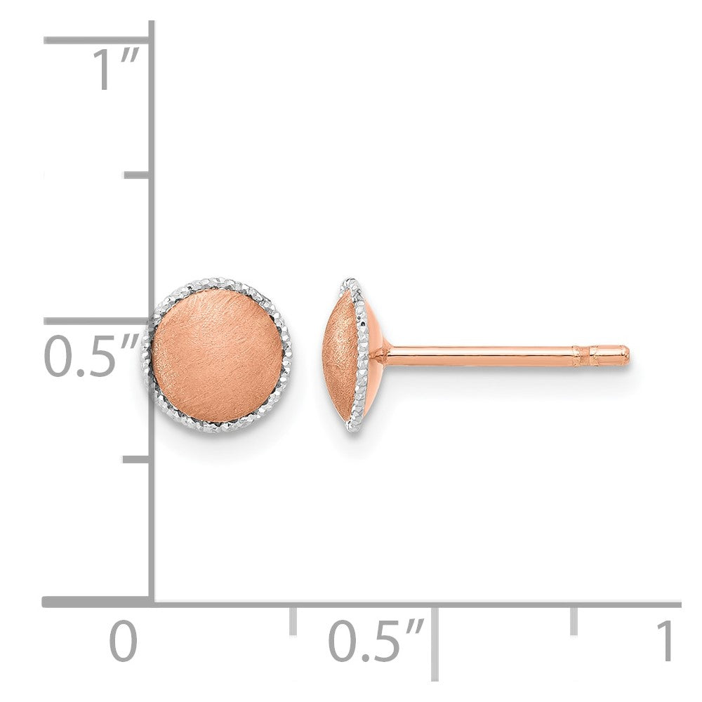 14K Two Tone Rose Gold With White Accent Brushed Post Earrings