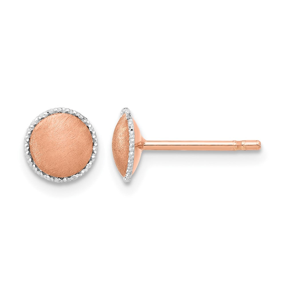 14K Two Tone Rose Gold With White Accent Brushed Post Earrings