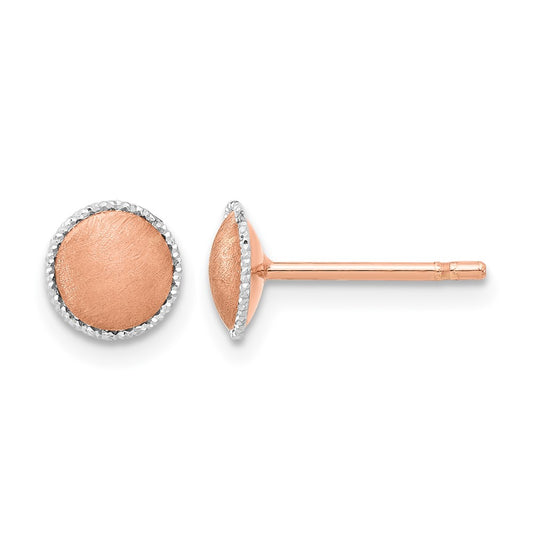 14K Two Tone Rose Gold With White Accent Brushed Post Earrings