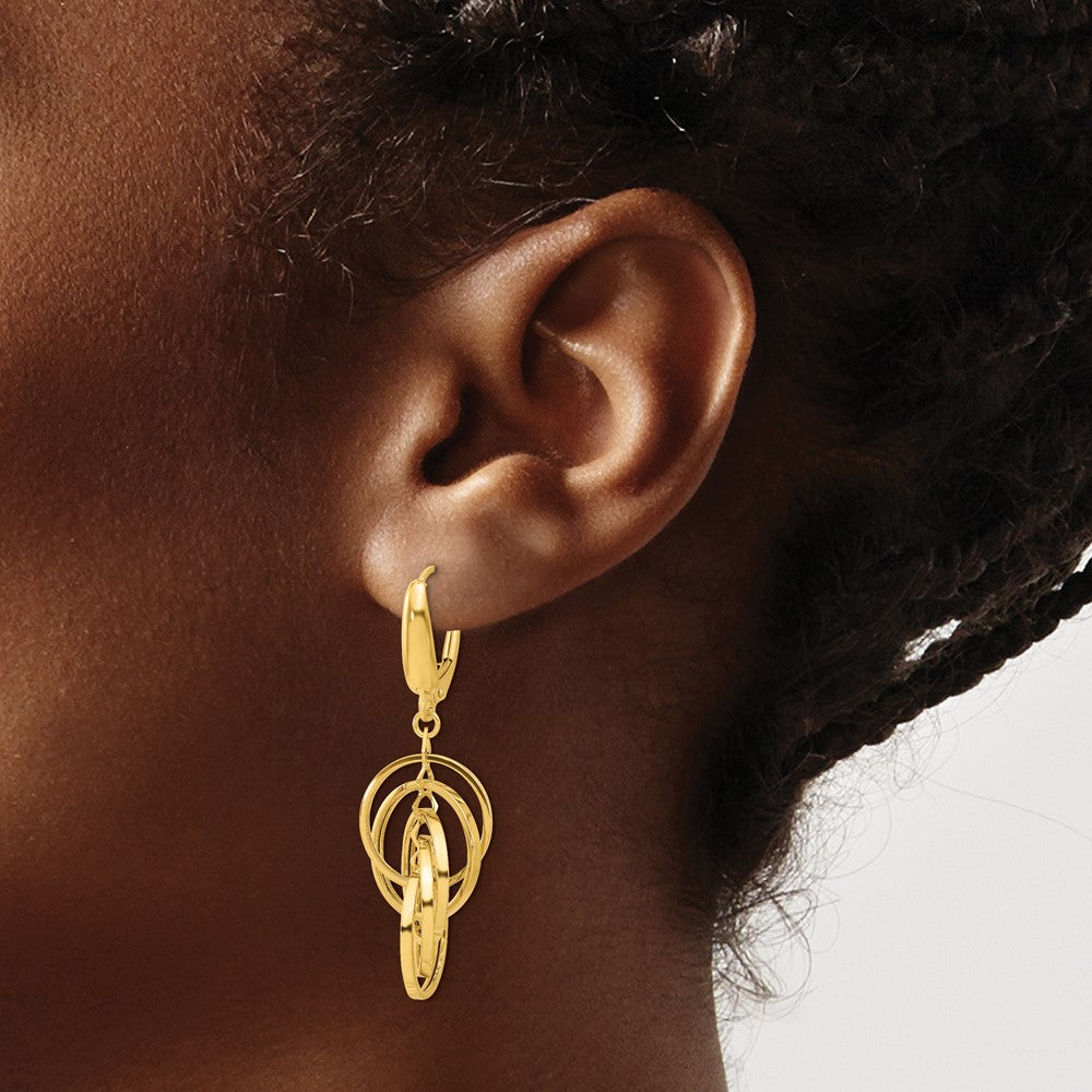 14K Yellow Gold Polished Circles Dangle Earrings