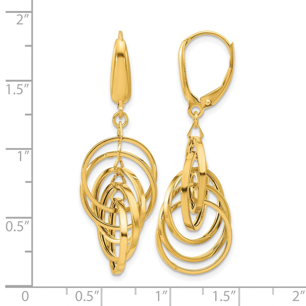 14K Yellow Gold Polished Circles Dangle Earrings
