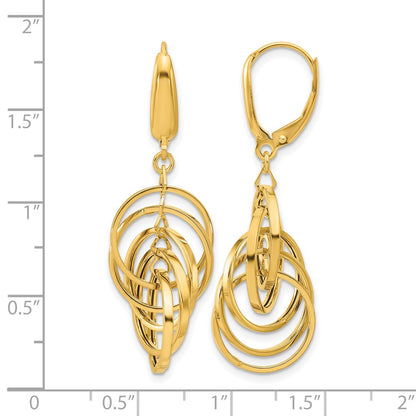 14K Yellow Gold Polished Circles Dangle Earrings